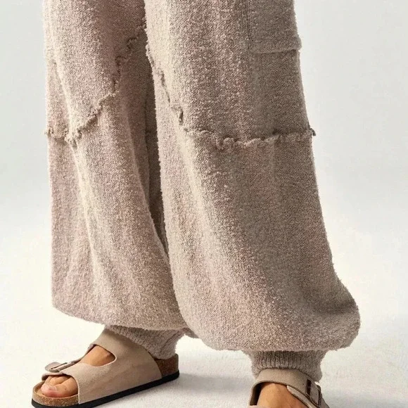 Brown Casual Women's High Waist Loose Baggy Sweater Pants With Cinched Ankles - Picture 4 of 8